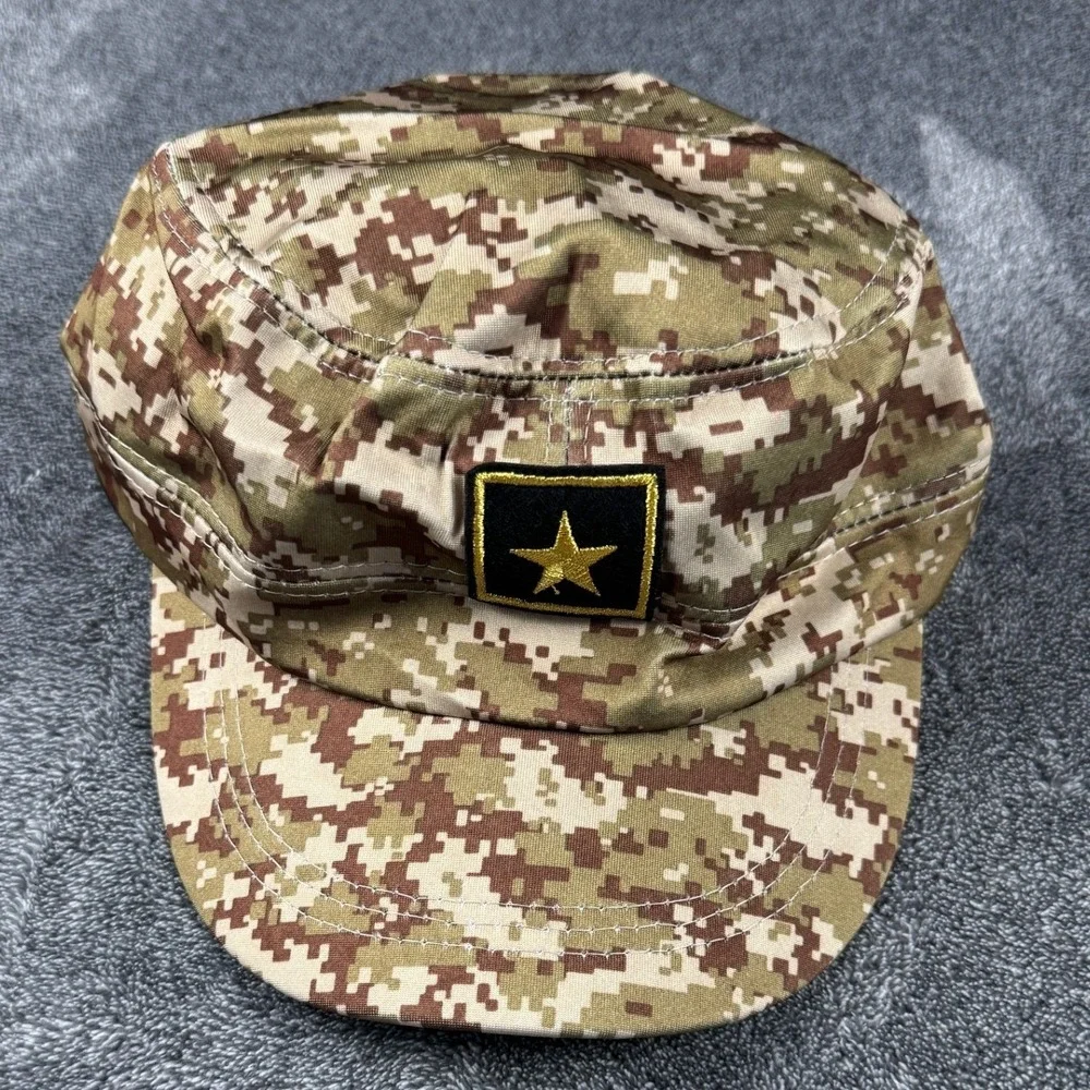 Digital Desert Camo Cadet Hat Gold Star Patch Snapback Military Patrol Cap Tan